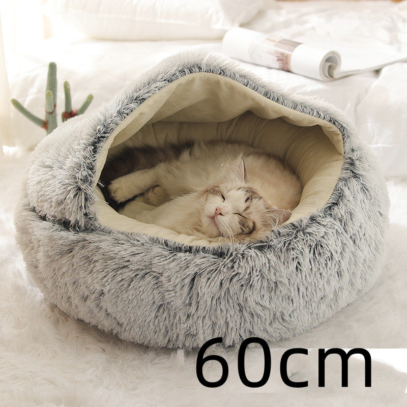 2-in-1 Round Plush Dog and Cat Winter Bed Soft and Warm