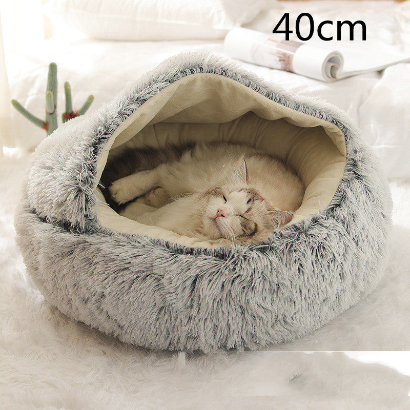 2-in-1 Round Plush Dog and Cat Winter Bed Soft and Warm
