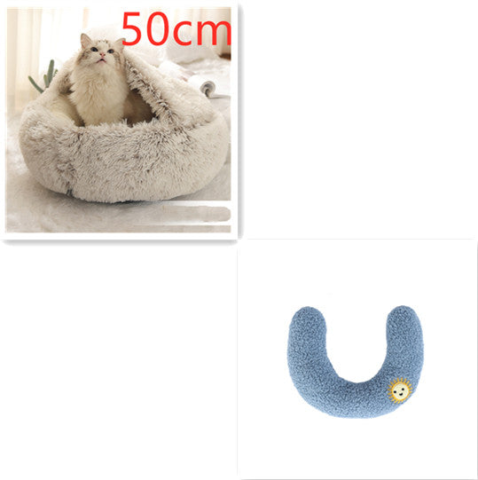 2-in-1 Round Plush Dog and Cat Winter Bed Soft and Warm