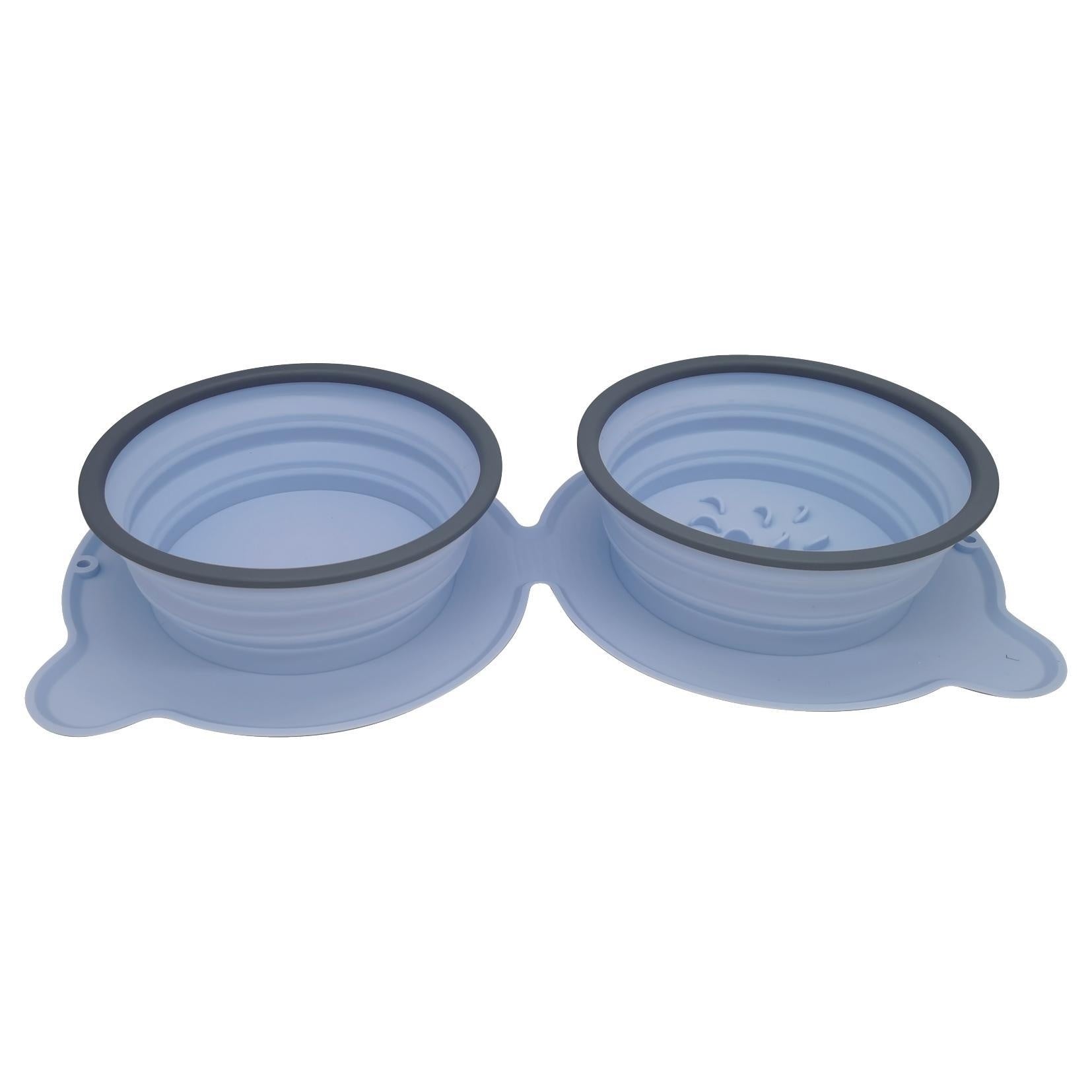 Portable Foldable Silicone Double Feeding Bowl for Cats and Dogs