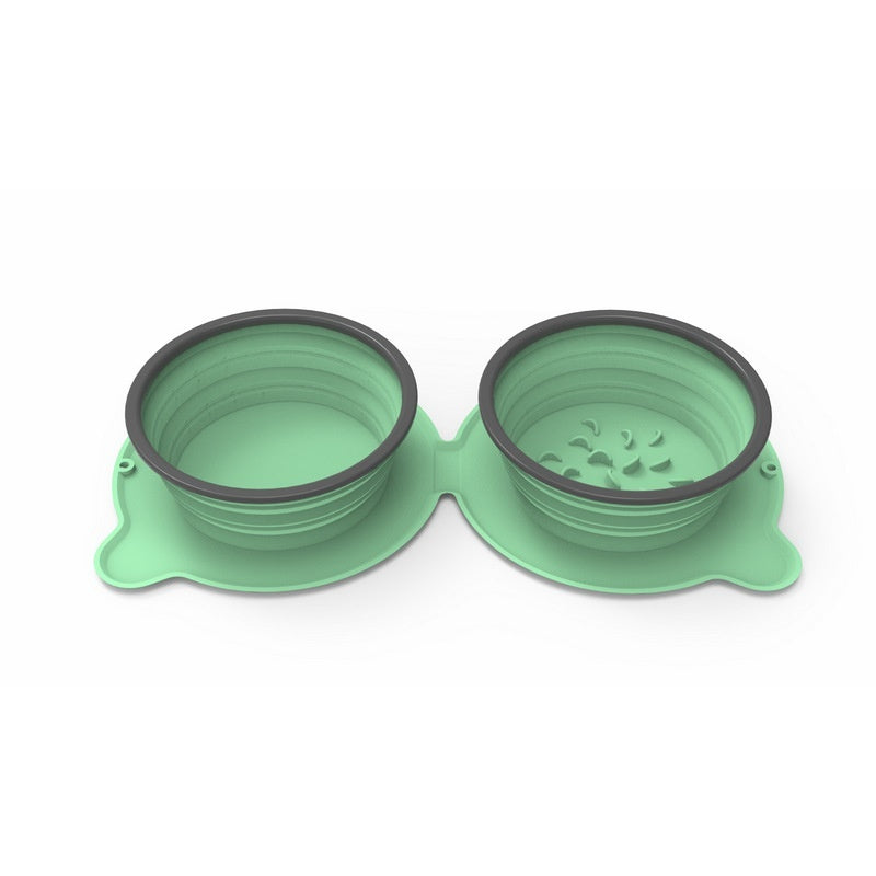 Portable Foldable Silicone Double Feeding Bowl for Cats and Dogs