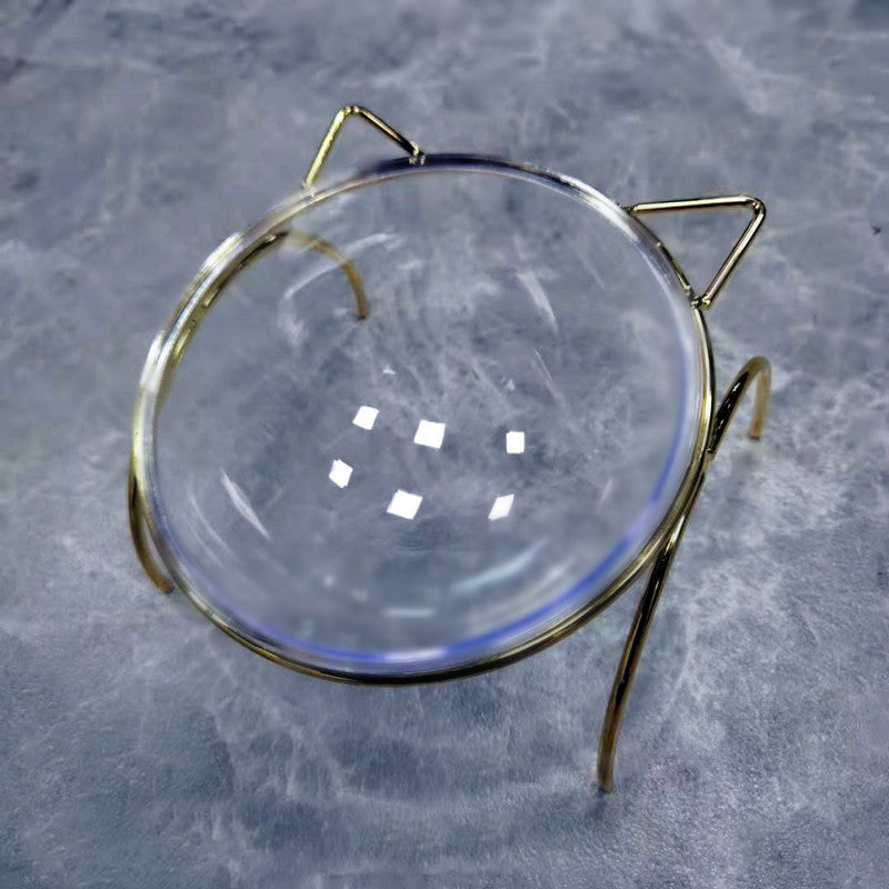 Glass Cat Bowl with Metal Rack for Food and Water