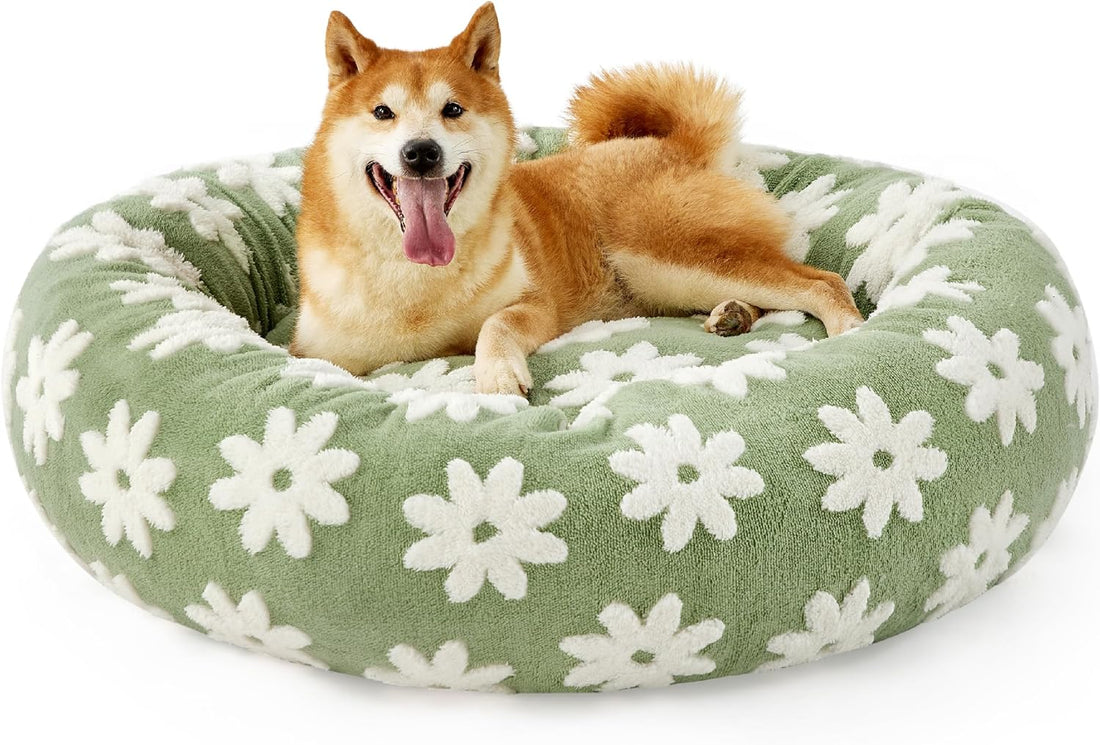 Round Donut Cat and Small Dog Bed Calming Plush Non-Slip