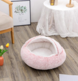 2-in-1 Round Plush Dog and Cat Winter Bed Soft and Warm
