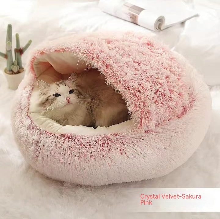 2-in-1 Round Plush Dog and Cat Winter Bed Soft and Warm