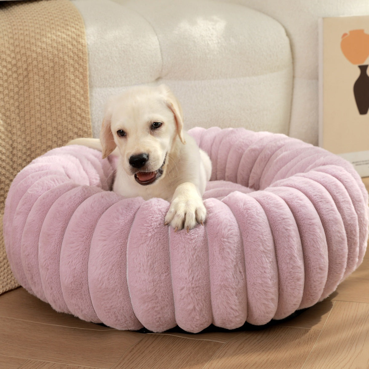 Plush Round Pet Bed for Cats and Small Dogs