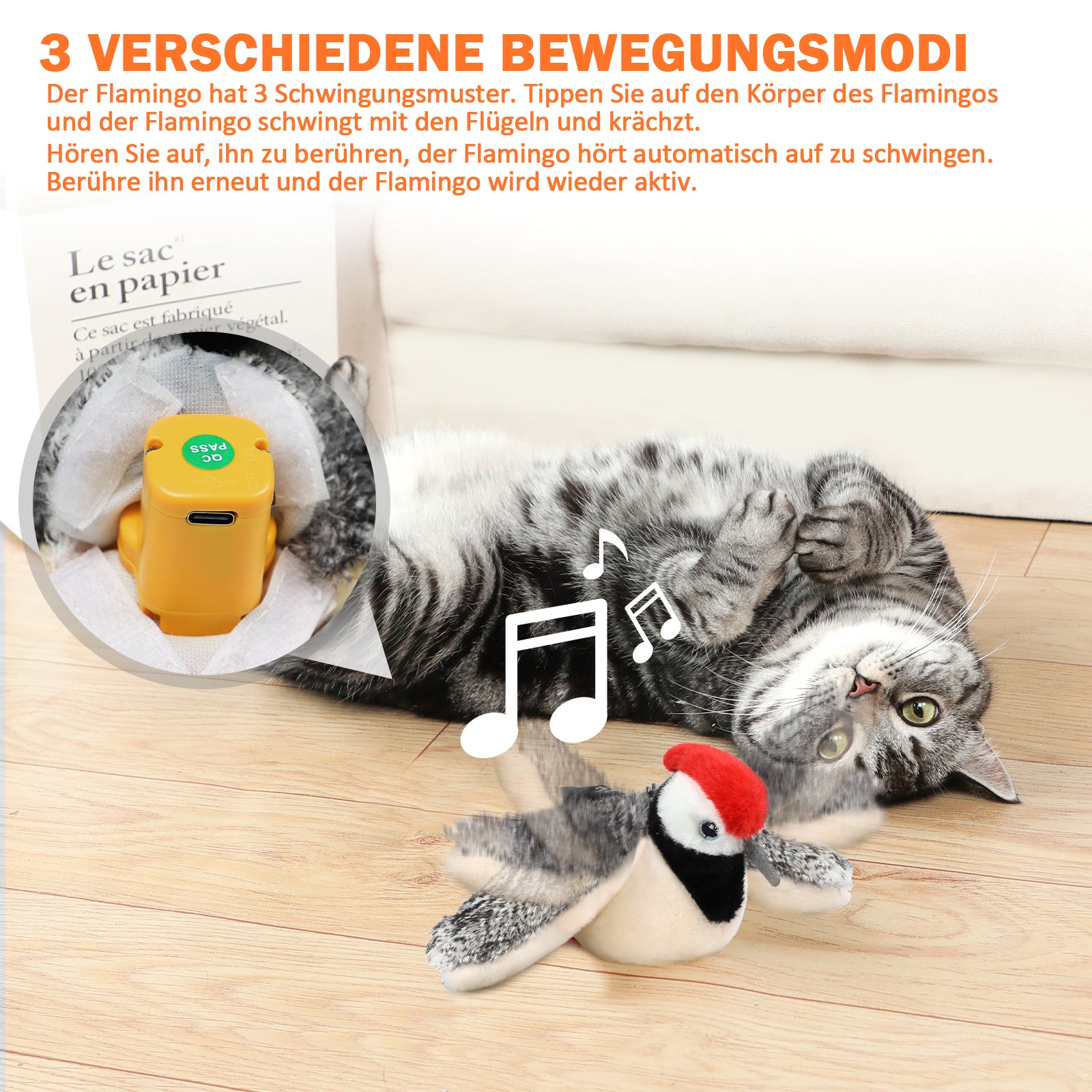 Electric Interactive Bird Cat Toy Rechargeable Automatic Catnip Toy