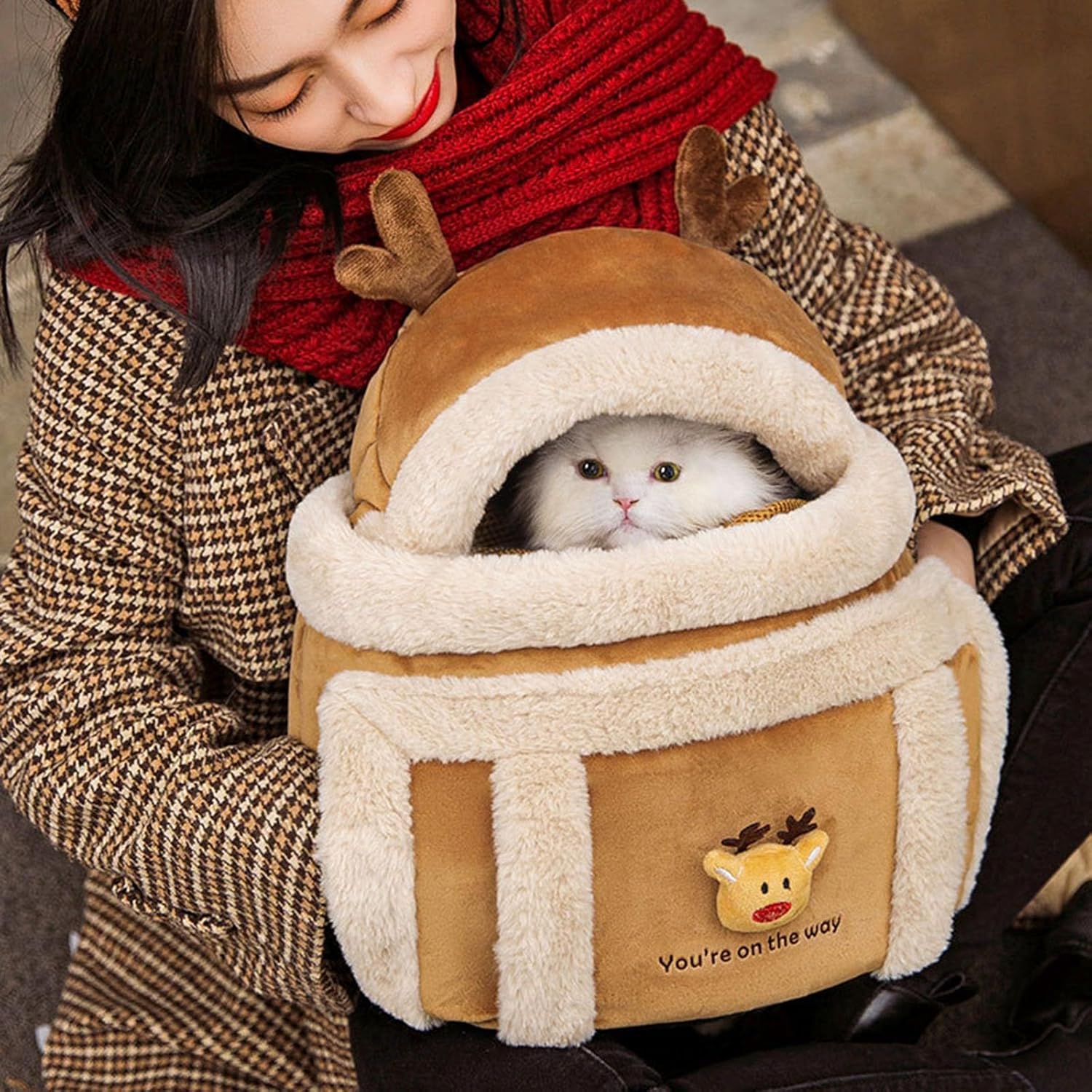 Plush Dog Carrier Backpack with Hand Warmers for Travel