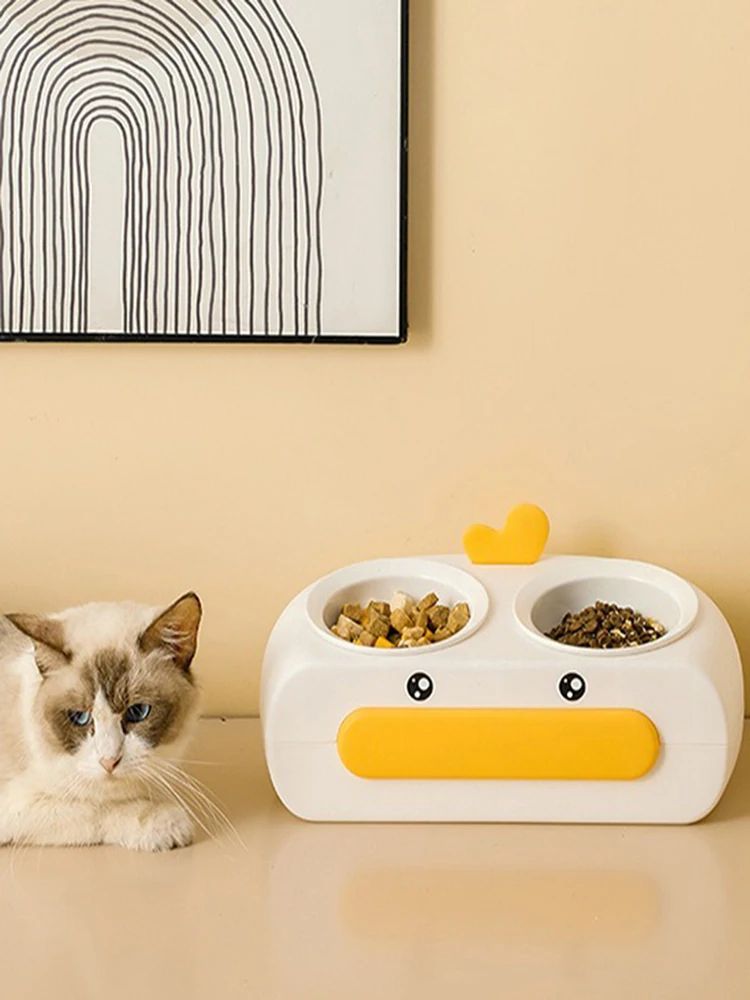 Duck Design Double Feeding Bowl for Cats and Dogs