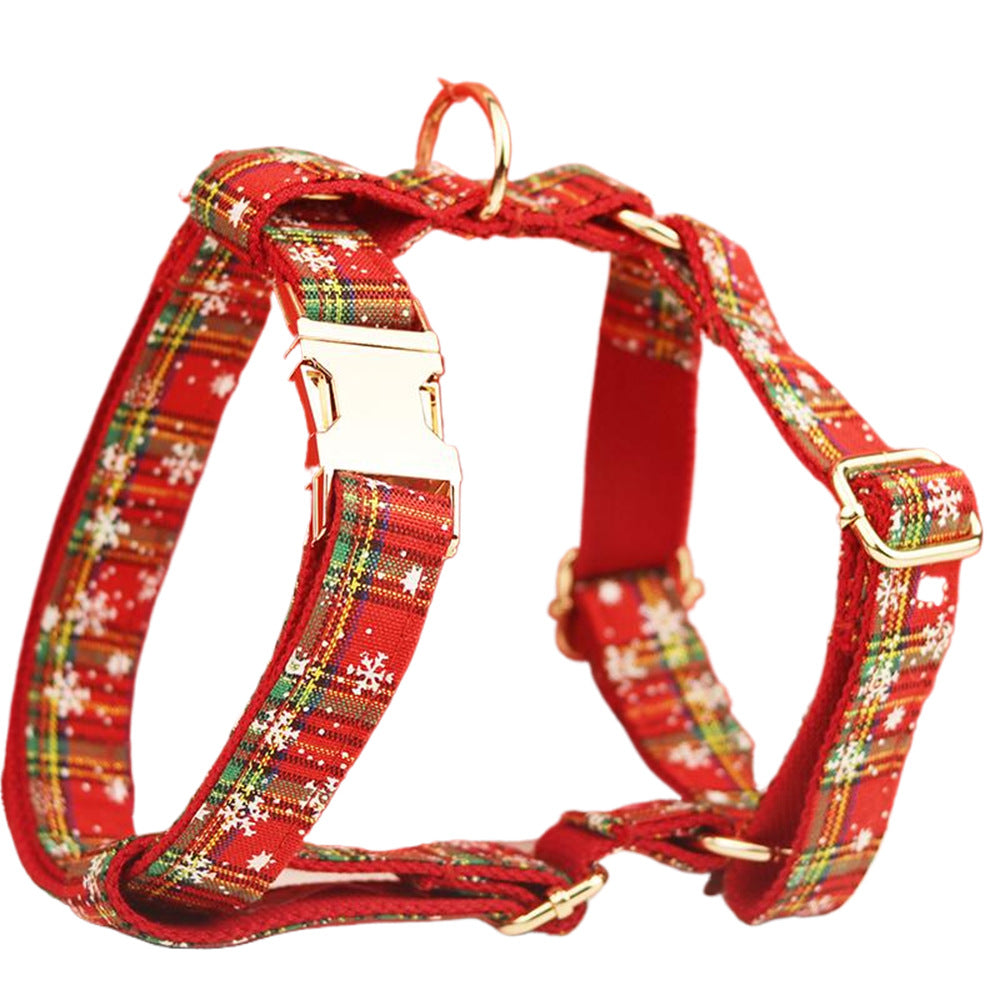 Christmas Plaid Dog Harness with Bowknot & Leash