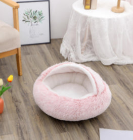 2-in-1 Round Plush Dog and Cat Winter Bed Soft and Warm