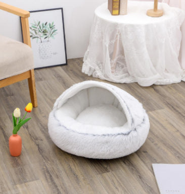 2-in-1 Round Plush Dog and Cat Winter Bed Soft and Warm