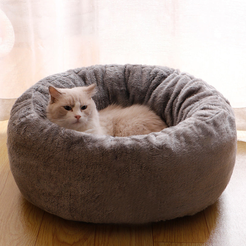 Plush Donut Dog and Cat Bed Fluffy Winter Cushion