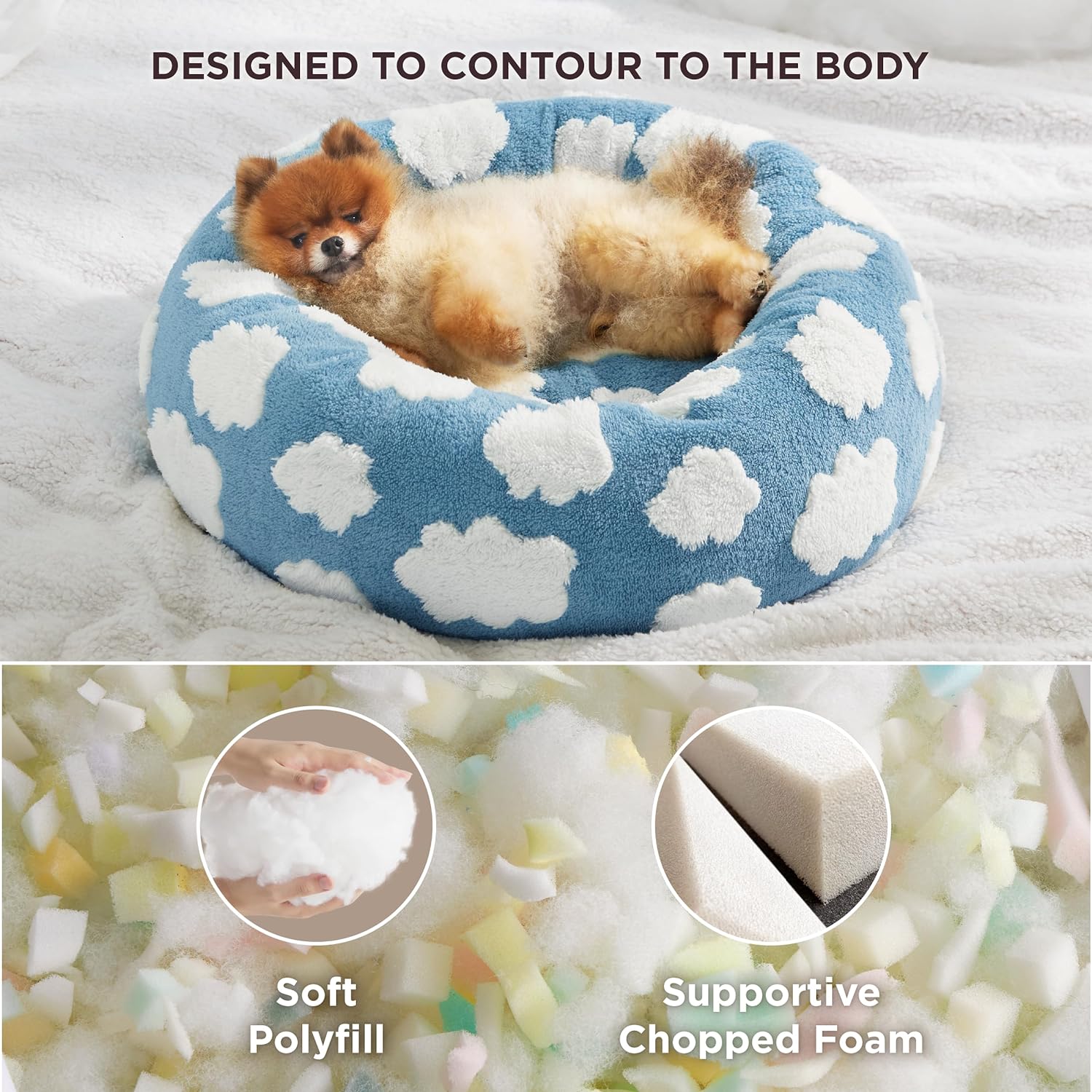 Round Donut Cat and Small Dog Bed Calming Plush Non-Slip