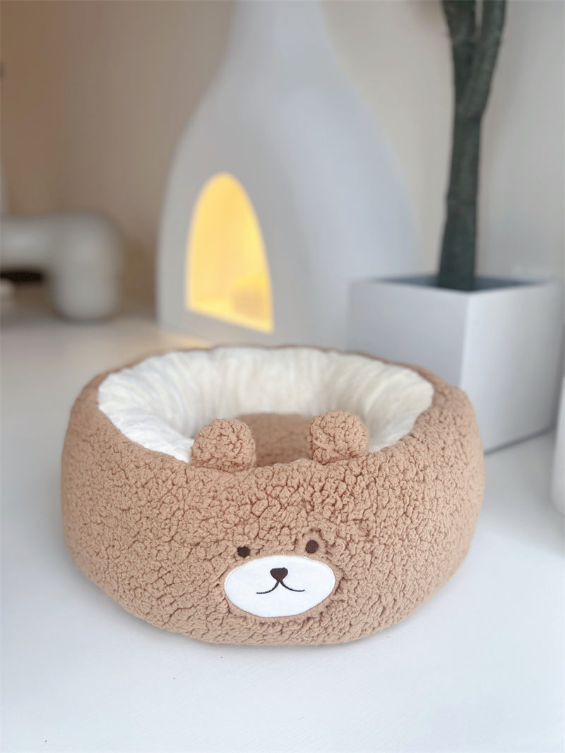 Cartoon Red Panda Plush Pet Nest Round Bed for All Seasons
