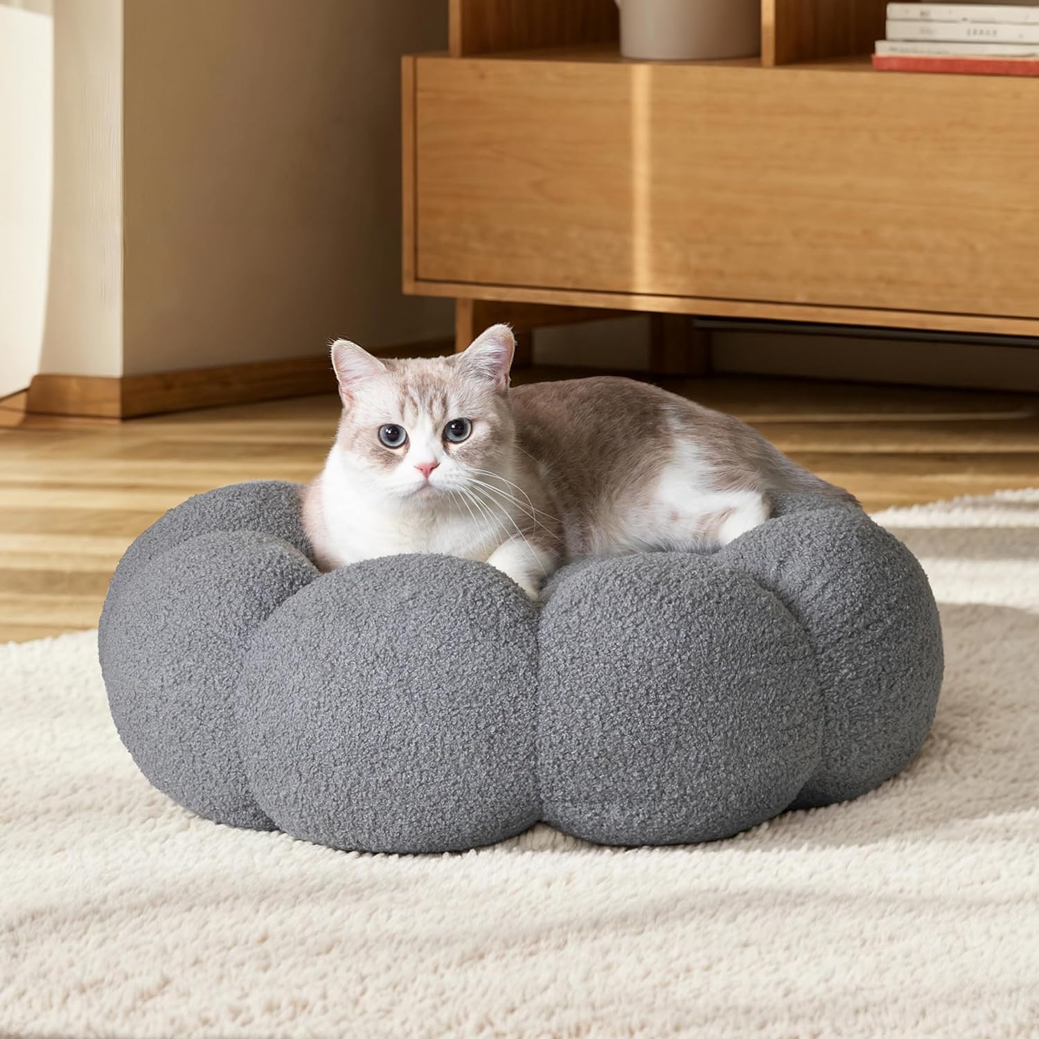 Fluffy Plush Donut Cat and Dog Bed Non-Slip and Washable