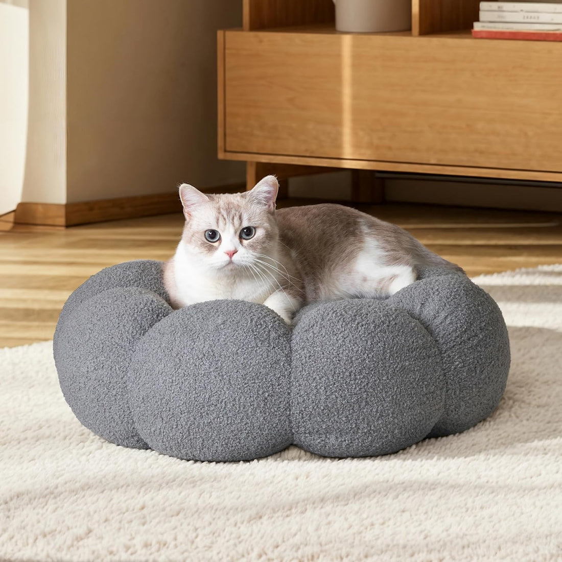 Fluffy Plush Donut Cat and Dog Bed Non-Slip and Washable
