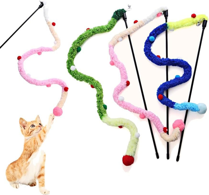 Colorful Plush Cat Teaser Wands for Interactive Play